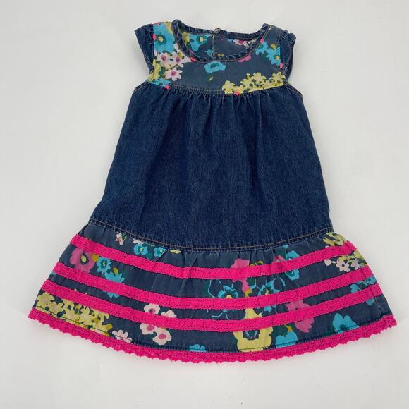 Girls Jean Dress with Flowers and Ruffles - Picture 1 of 5